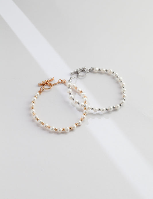 STERLING SILVER TWO-TONE PEARL BRACELET