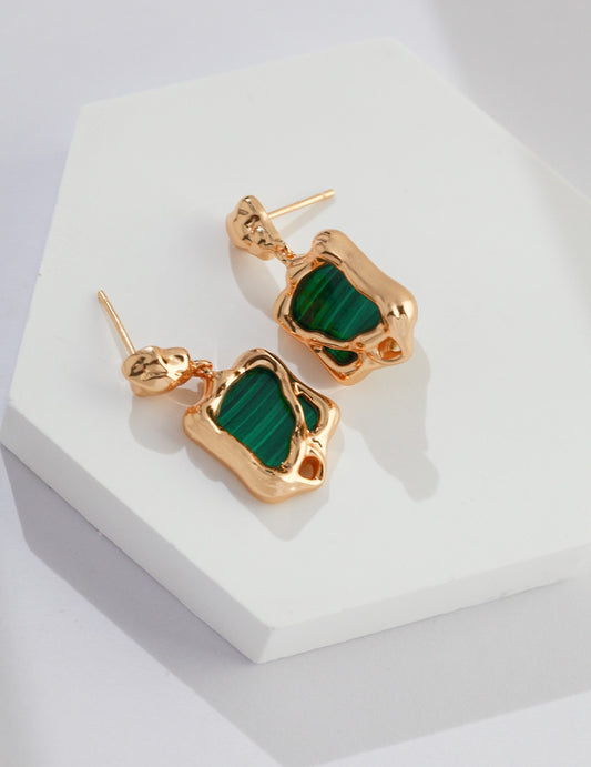 STERLING SILVER MALACHITE DROP STUD EARRINGS