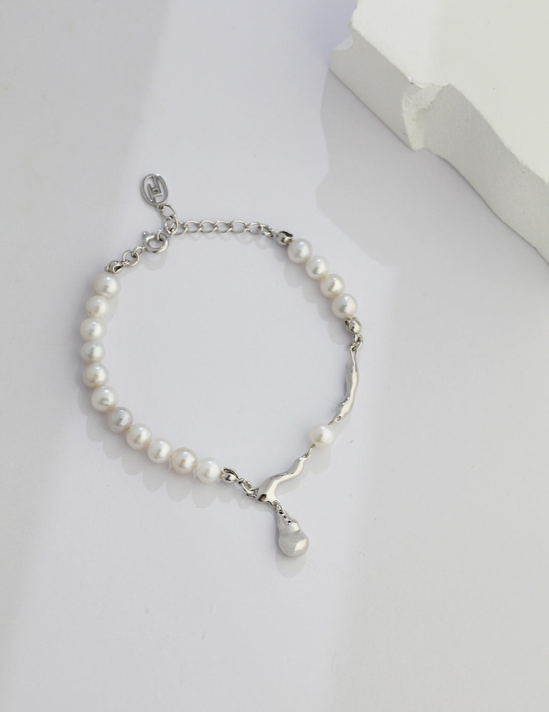 STERLING SILVER PEARL DROP BRACELET