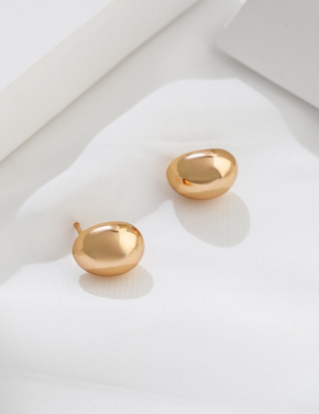 STERLING SILVER SMALL GOLD BEAN EARRINGS