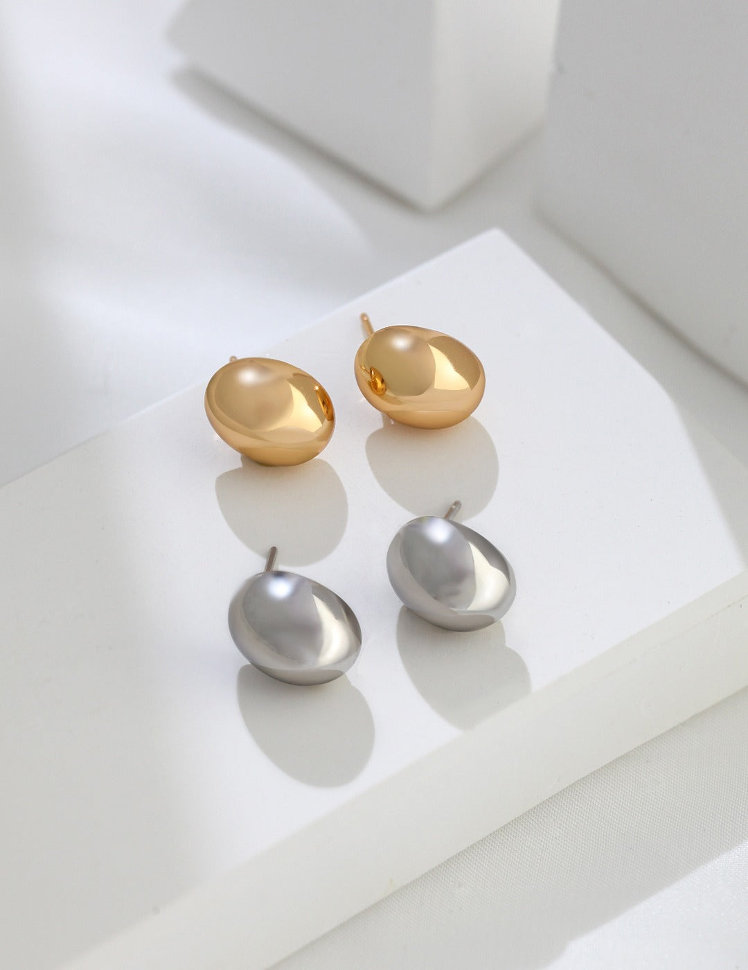 STERLING SILVER SMALL GOLD BEAN EARRINGS