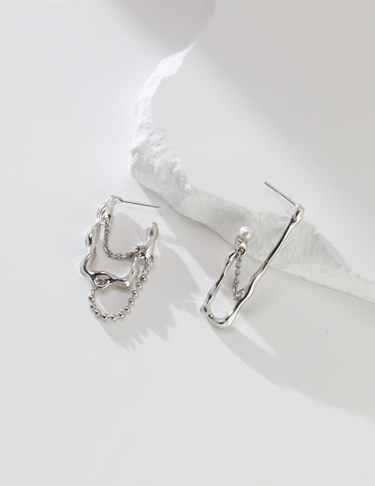 STERLING SILVER PEARL FLOWY CHAIN EARRINGS