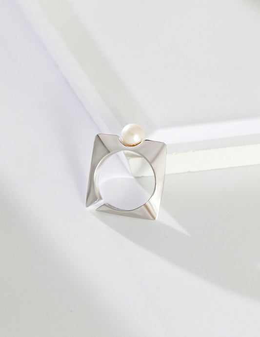 STERLING SILVER PEARL SQUARE OPEN RING