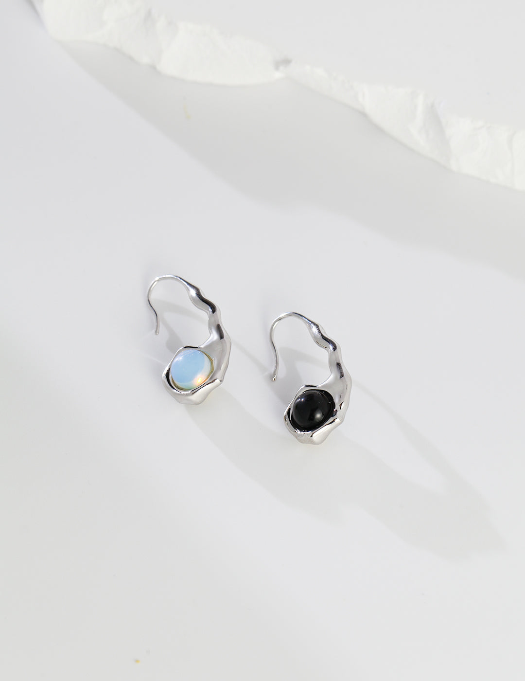 STERLING SILVER ONYX OPAL EARRINGS