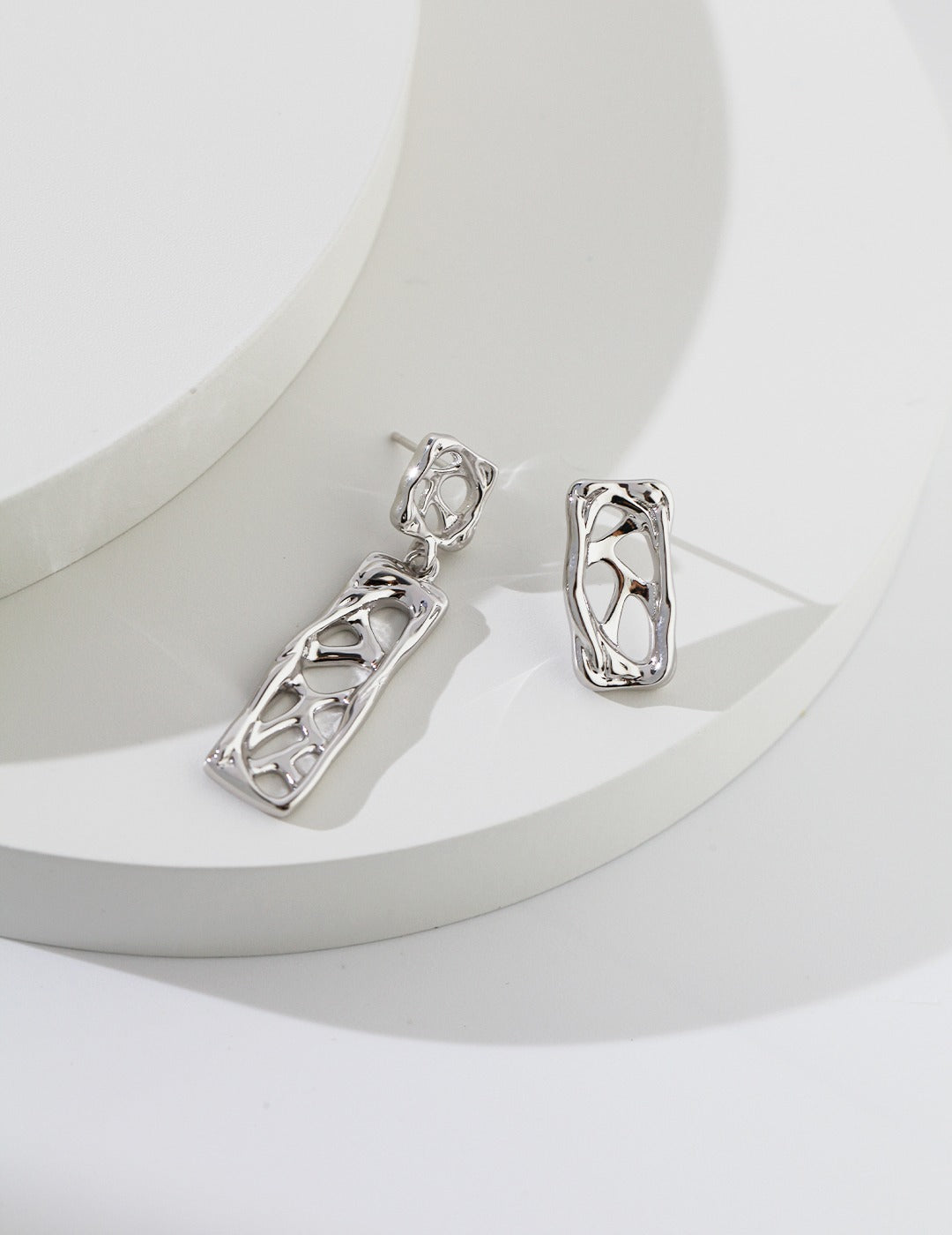 STERLING SILVER ASYMMETRICAL CUT-OUT EARRINGS