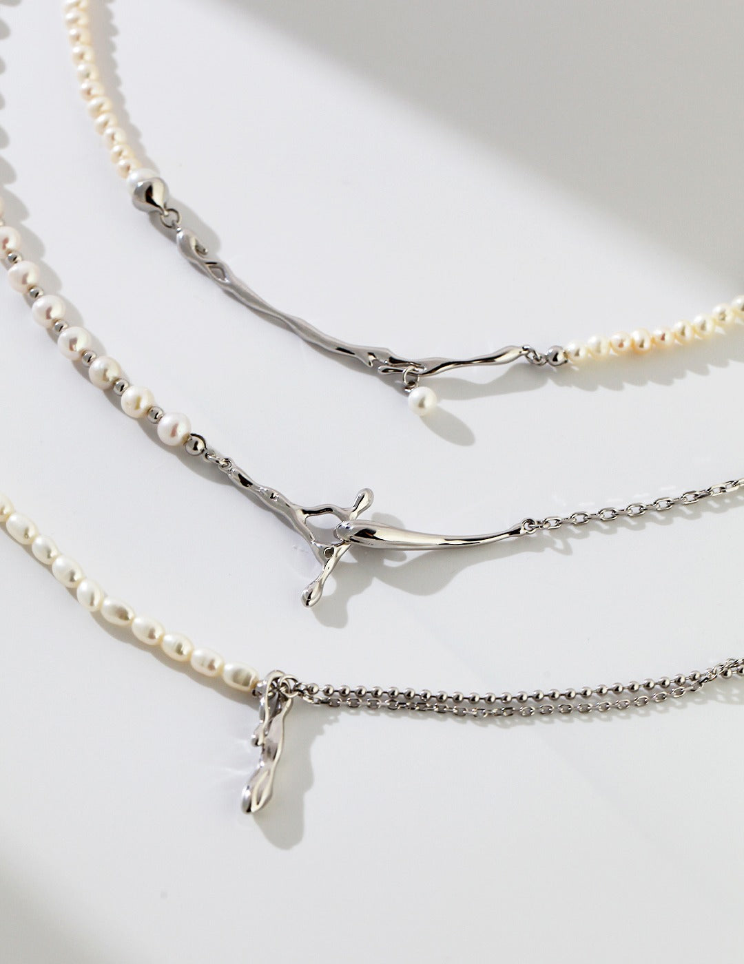 STERLING SILVER AB STYLE BRANCH ELEMENT NATURAL PEARL NECKLACE