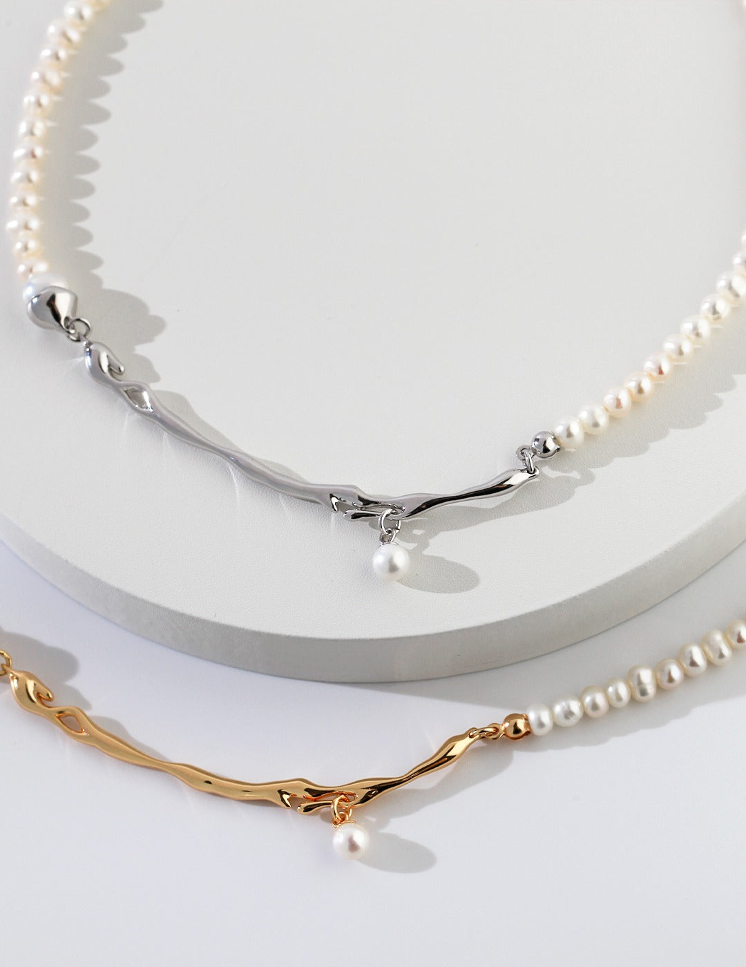 STERLING SILVER AB STYLE BRANCH ELEMENT NATURAL PEARL NECKLACE