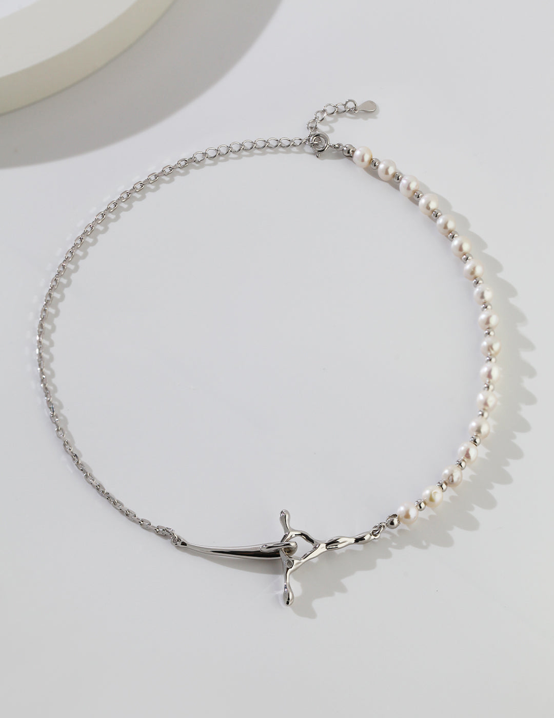 STERLING SILVER PEARL LOCK AB NECKLACE