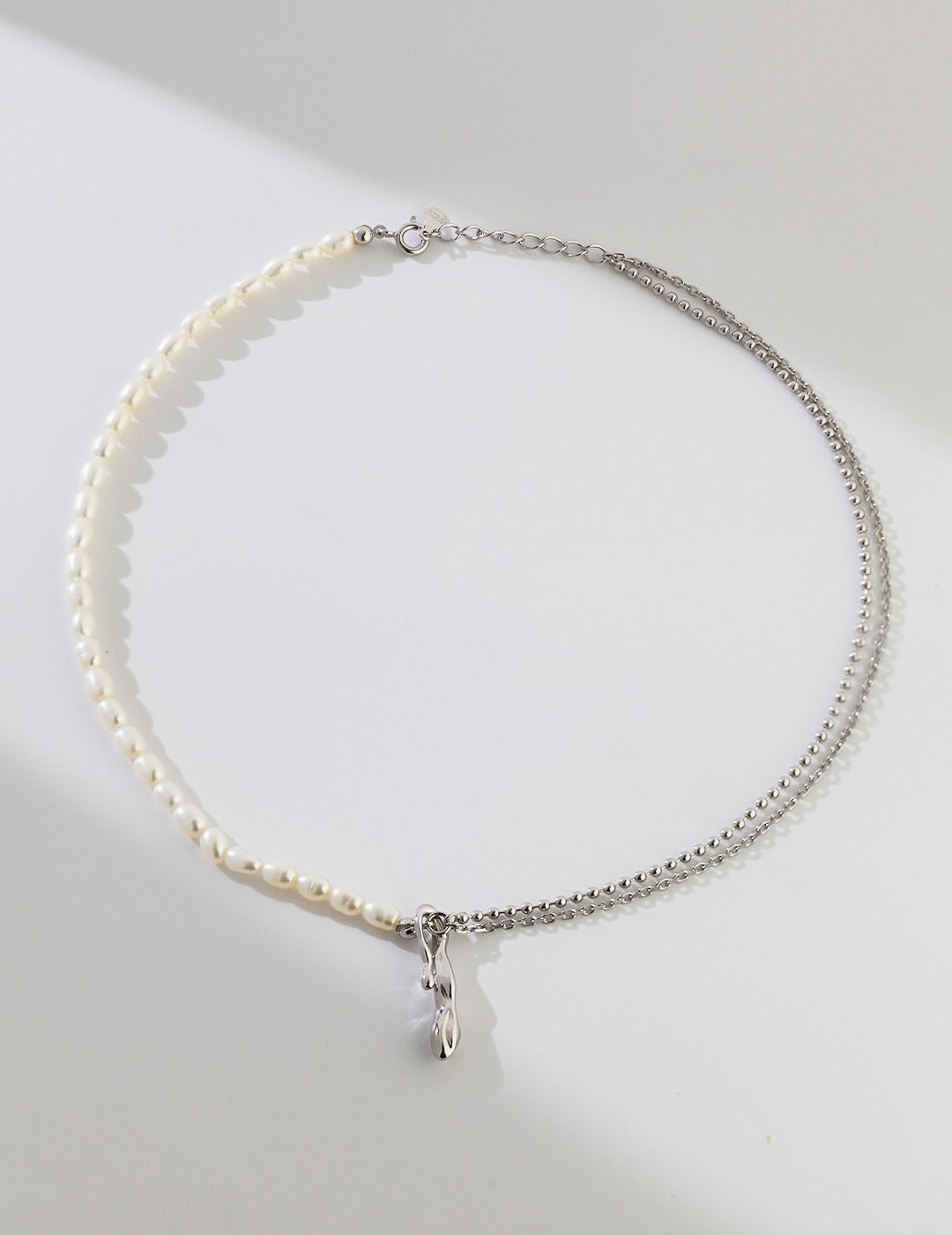 STERLING SILVER PEARL BAR PENDANT AB NECKLACE