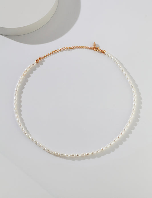 STERLING SILVER NATURAL RICE PEARL NECKLACE