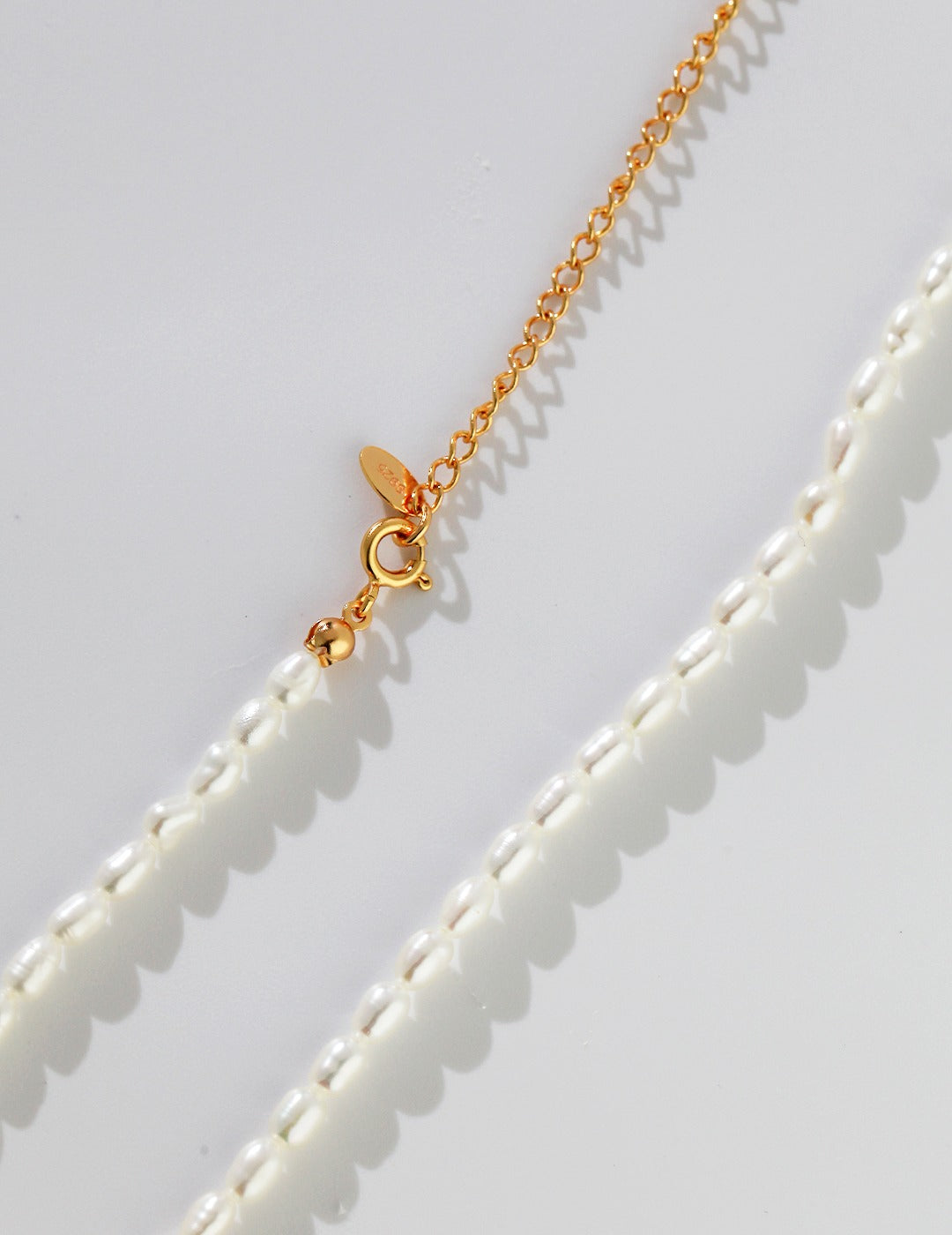 STERLING SILVER NATURAL RICE PEARL NECKLACE