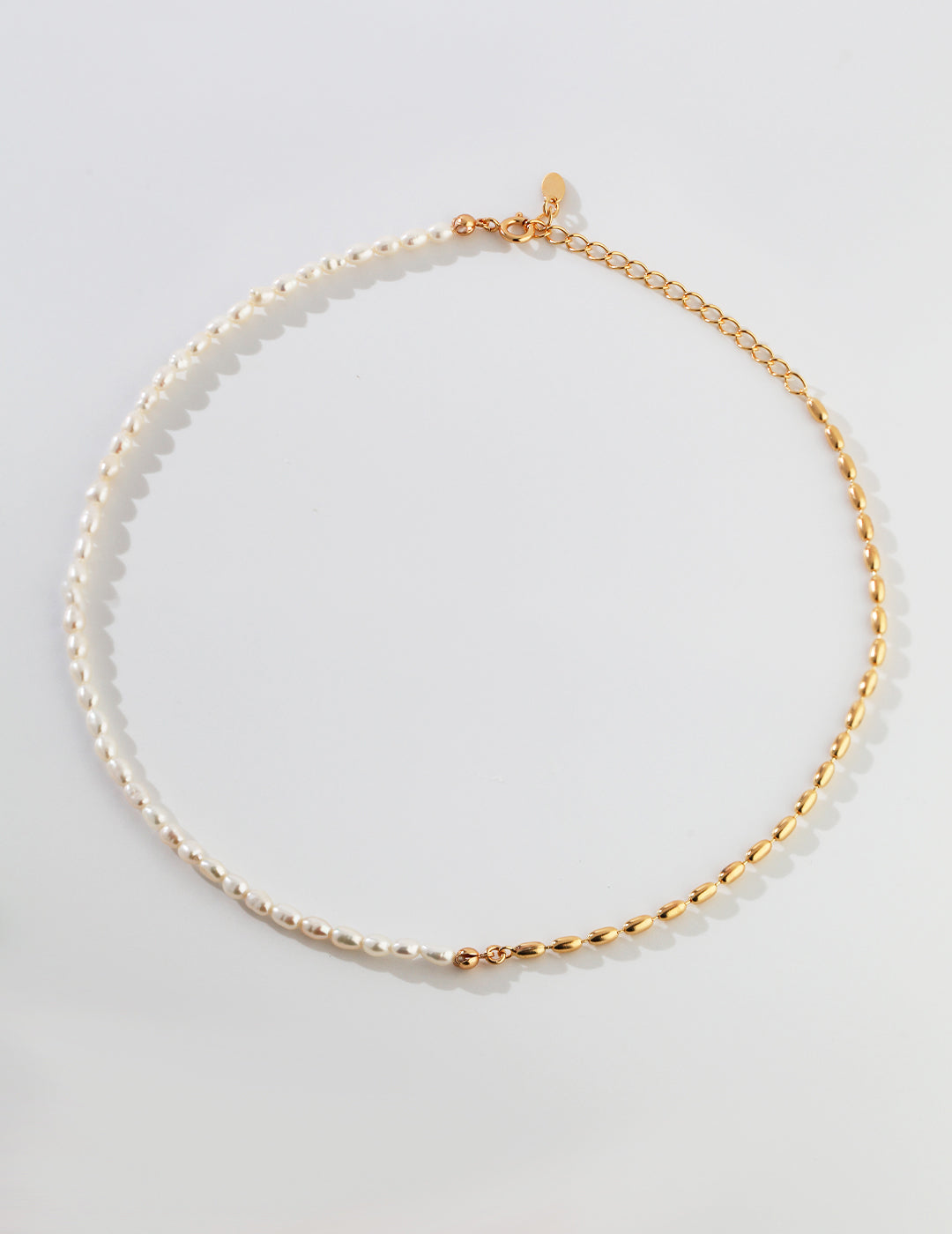 STERLING SILVER TWO-TONE RICE PEARL NECKLACE