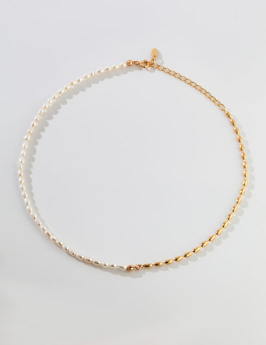 STERLING SILVER TWO-TONE RICE PEARL NECKLACE