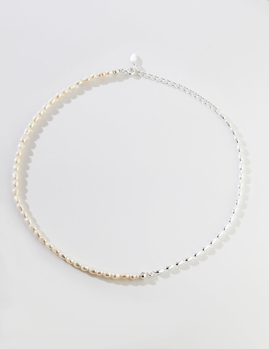 STERLING SILVER TWO-TONE RICE PEARL NECKLACE