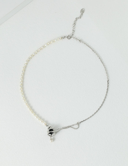 STERLING SILVER PEARL ONYX NECKLACE