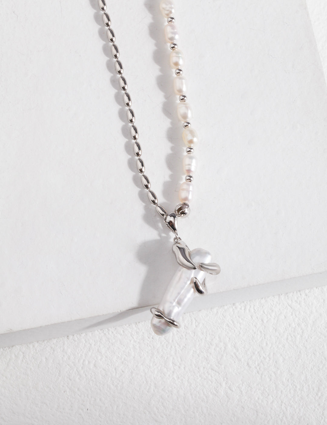 STERLING SILVER BAROQUE PEARL AB NECKLACE