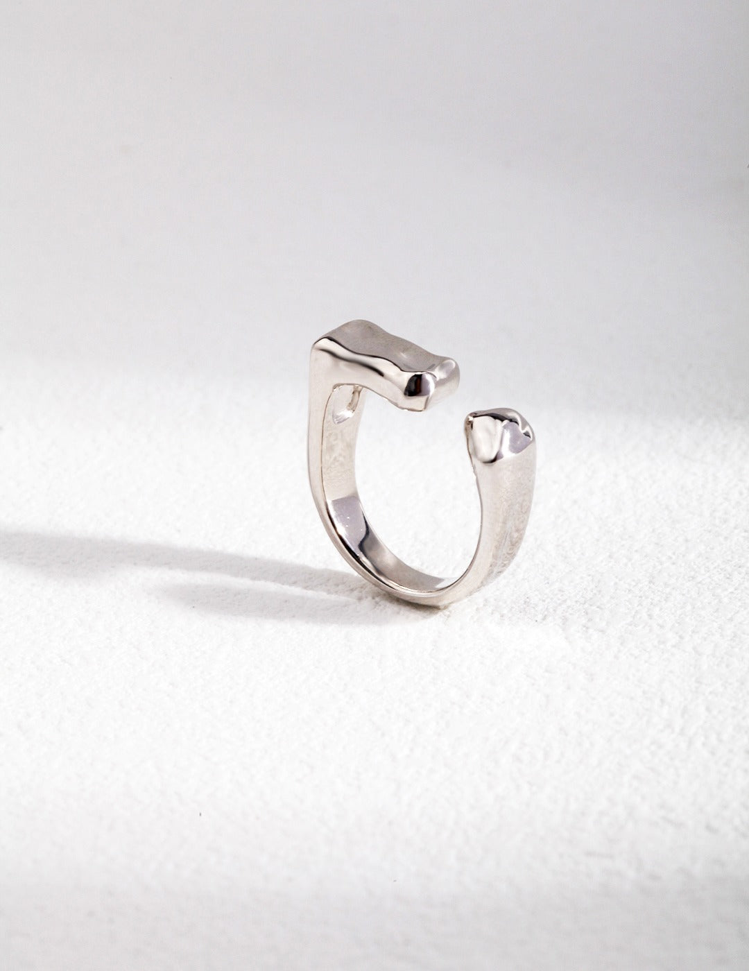 PURE SILVER ASYMMETRIC DESIGN THICK SIMPLE OPEN RING