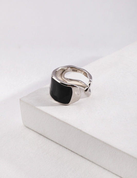 STERLING SILVER DRIP GLAZE TWO TONE STATEMENT RING