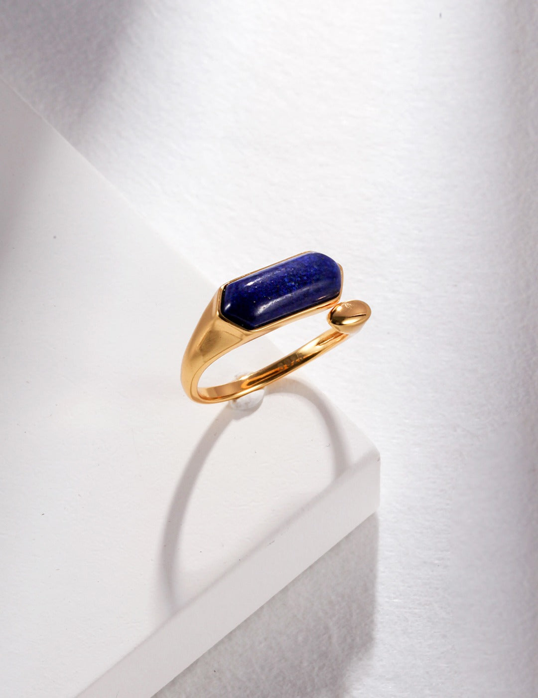 STERLING SILVER NATURAL LAPIS LAZULI CROSSOVER OPEN RING