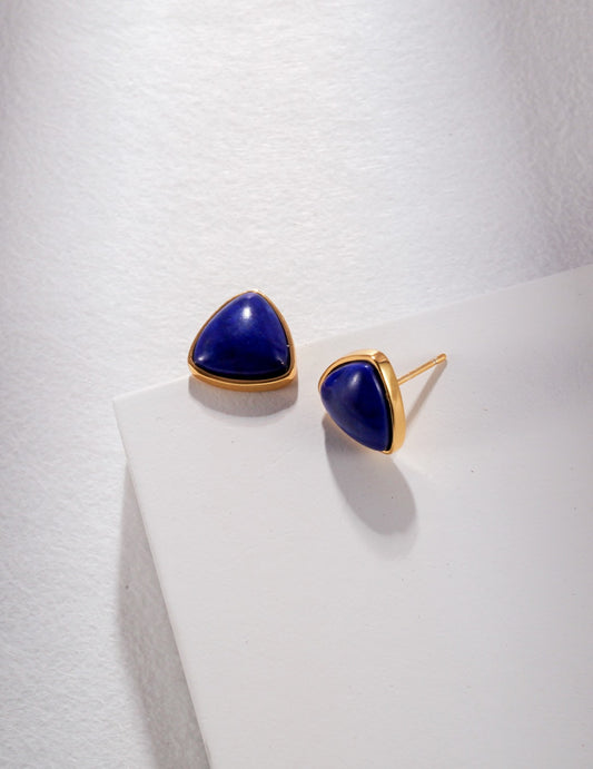 STERLING SILVER NATURAL LAPIS LAZULI TRIANGLE EARRINGS