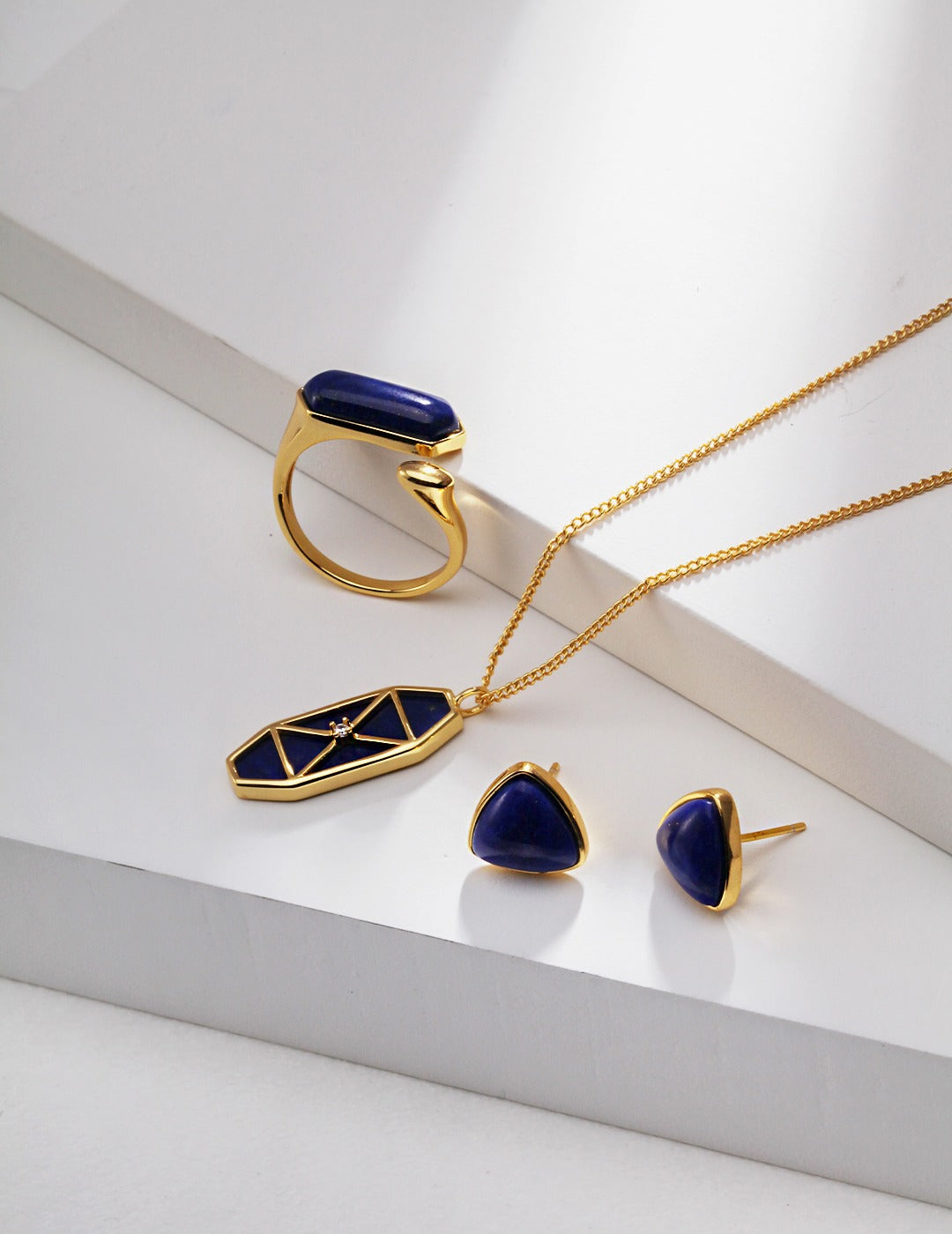 STERLING SILVER NATURAL LAPIS LAZULI TRIANGLE EARRINGS