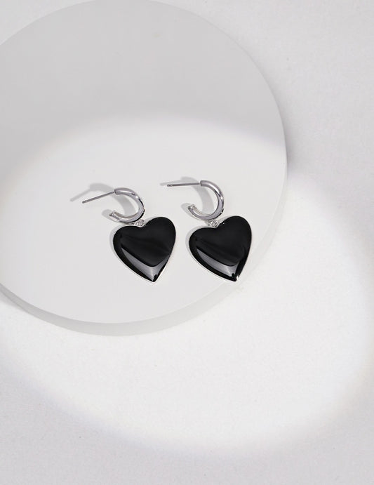 STERLING SILVER BLACK DRIP GLAZE EARRINGS