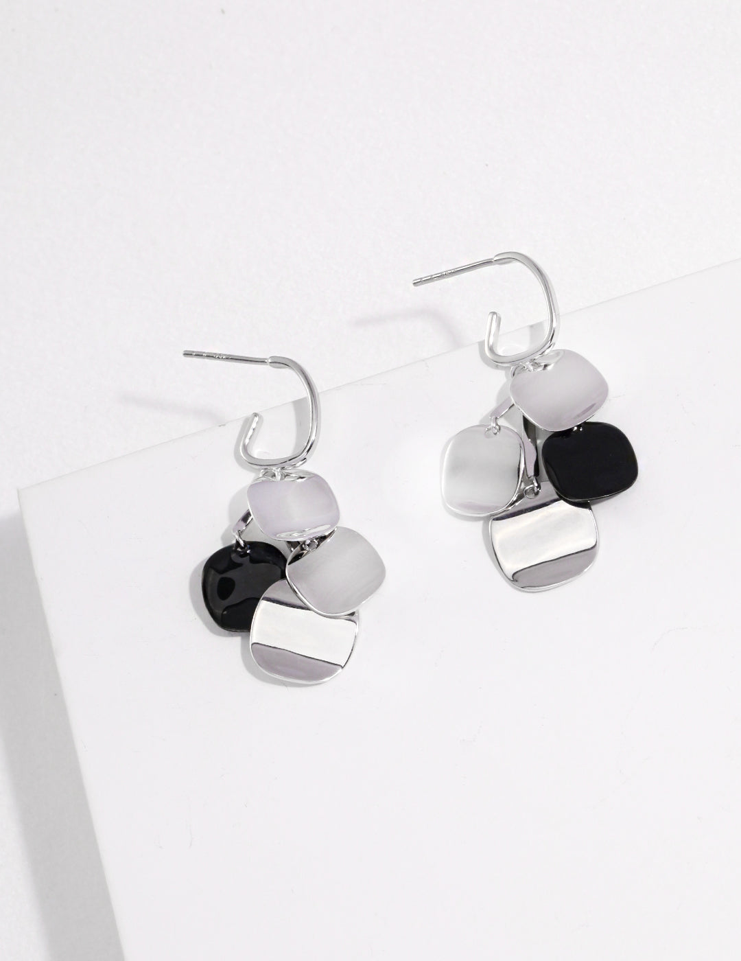 STERLING SILVER STACKED DROP HOOP EARRINGS