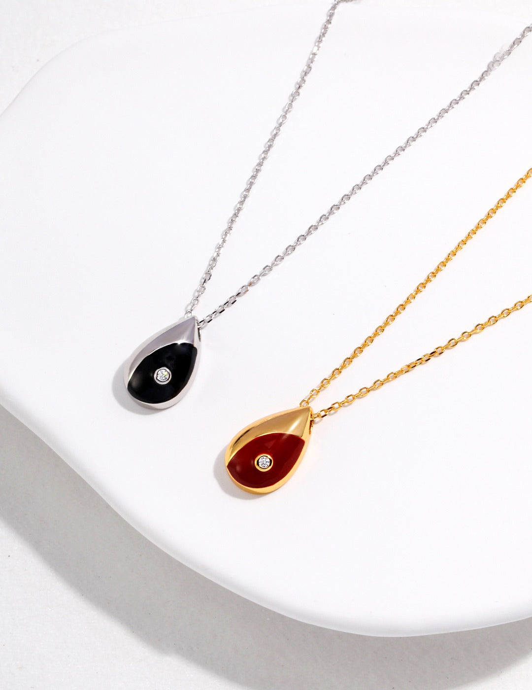 STERLING SILVER DRIP GLAZE TWO TONE DROP NECKLACE