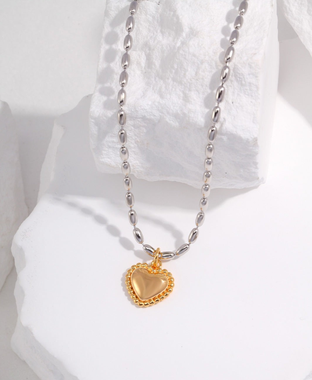 STERLING SILVER TWO TONE HEART SHAPED NECKLACE