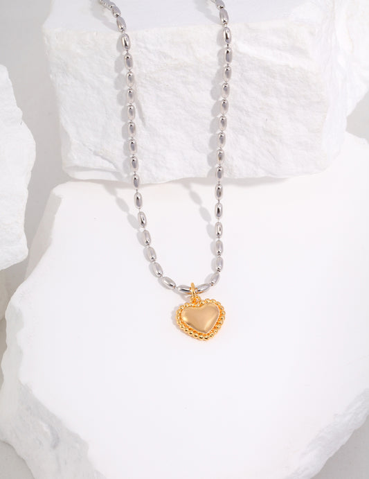 STERLING SILVER TWO TONE HEART SHAPED NECKLACE