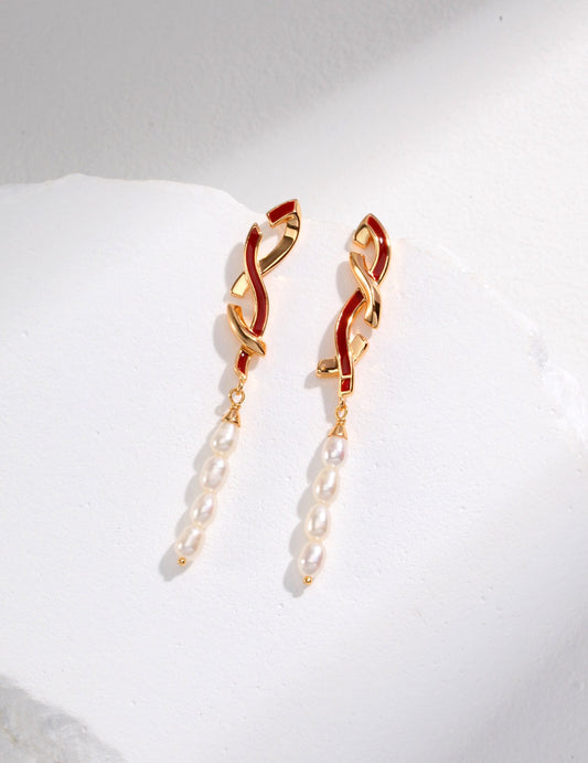 STERLING SILVER DRIP GLAZED PEARL DROP EARRINGS