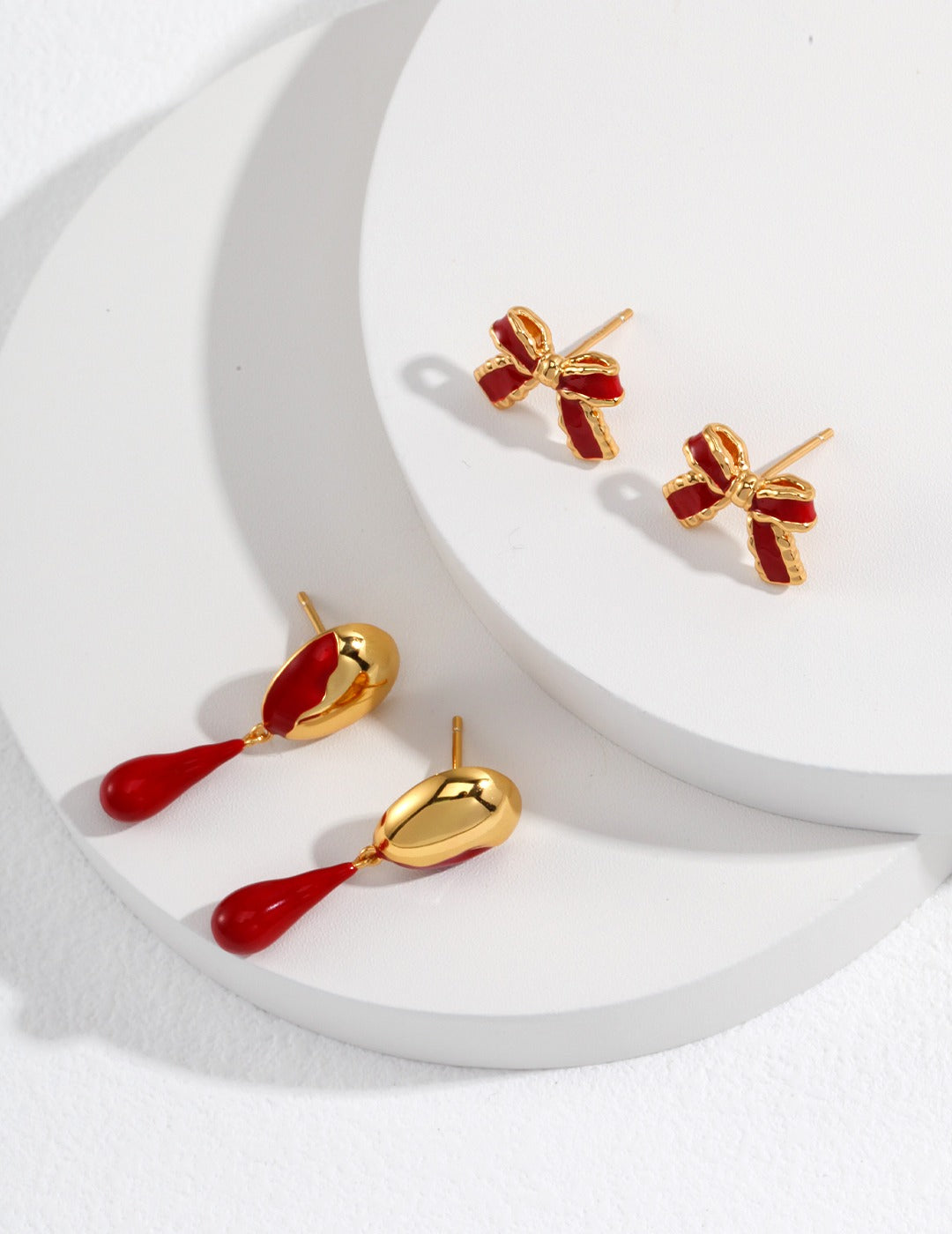 STERLING SILVER RED DRIP GLAZE BUTTERFLY EARRINGS