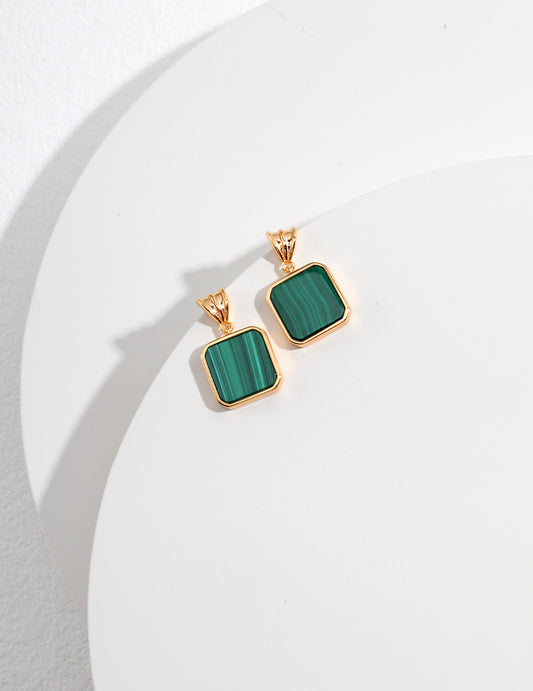 STERLING SILVER SQAURE MALACHITE DROP STUD EARRINGS