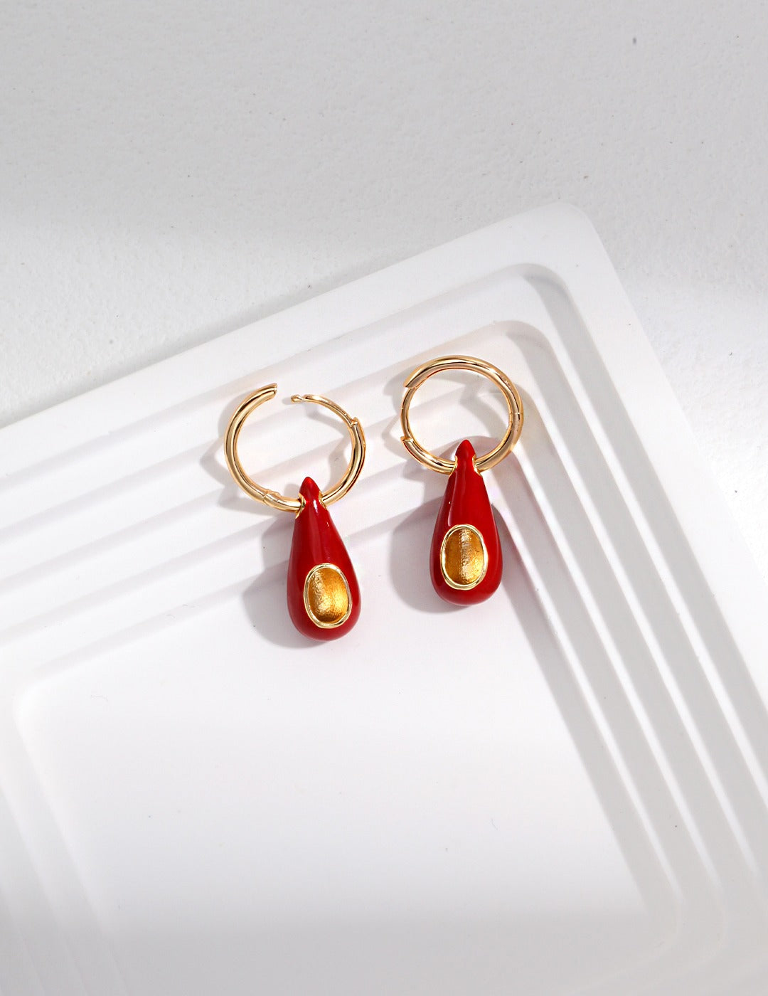 STERLING SILVER WATER DROP RED DRIP GLAZE EARRINGS