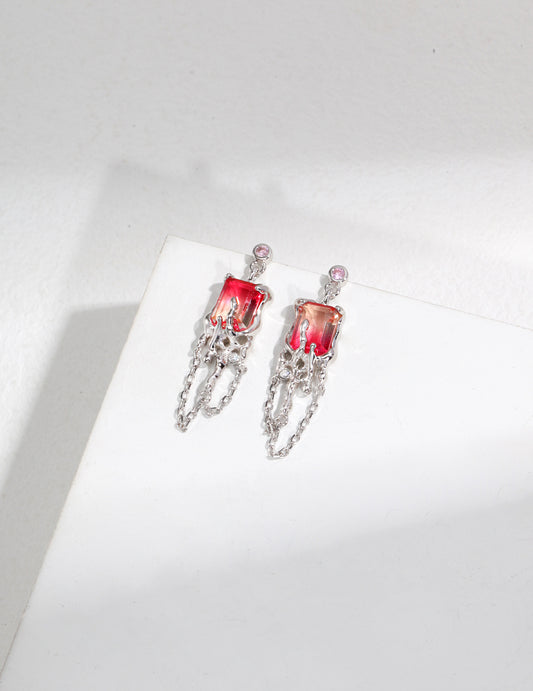 NATURAL FLUID LAVA SERIES STERLING SILVER SYNTHETIC WATERMELON TOURMALINE EARRINGS