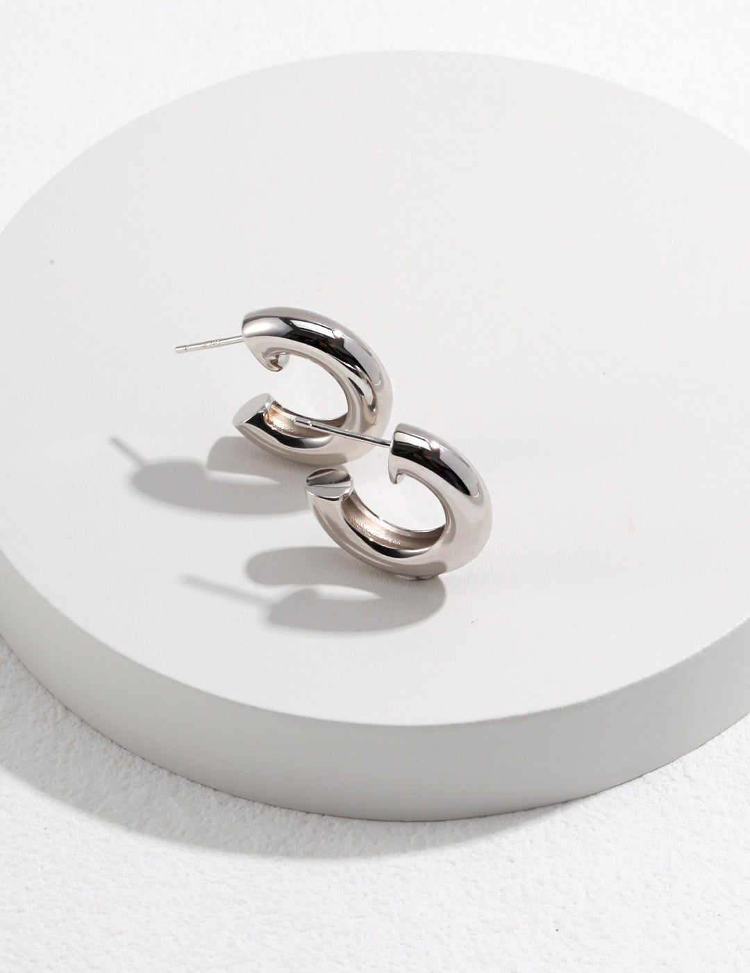 STERLING SILVER CHUBBY OPEN HOOP EARRINGS