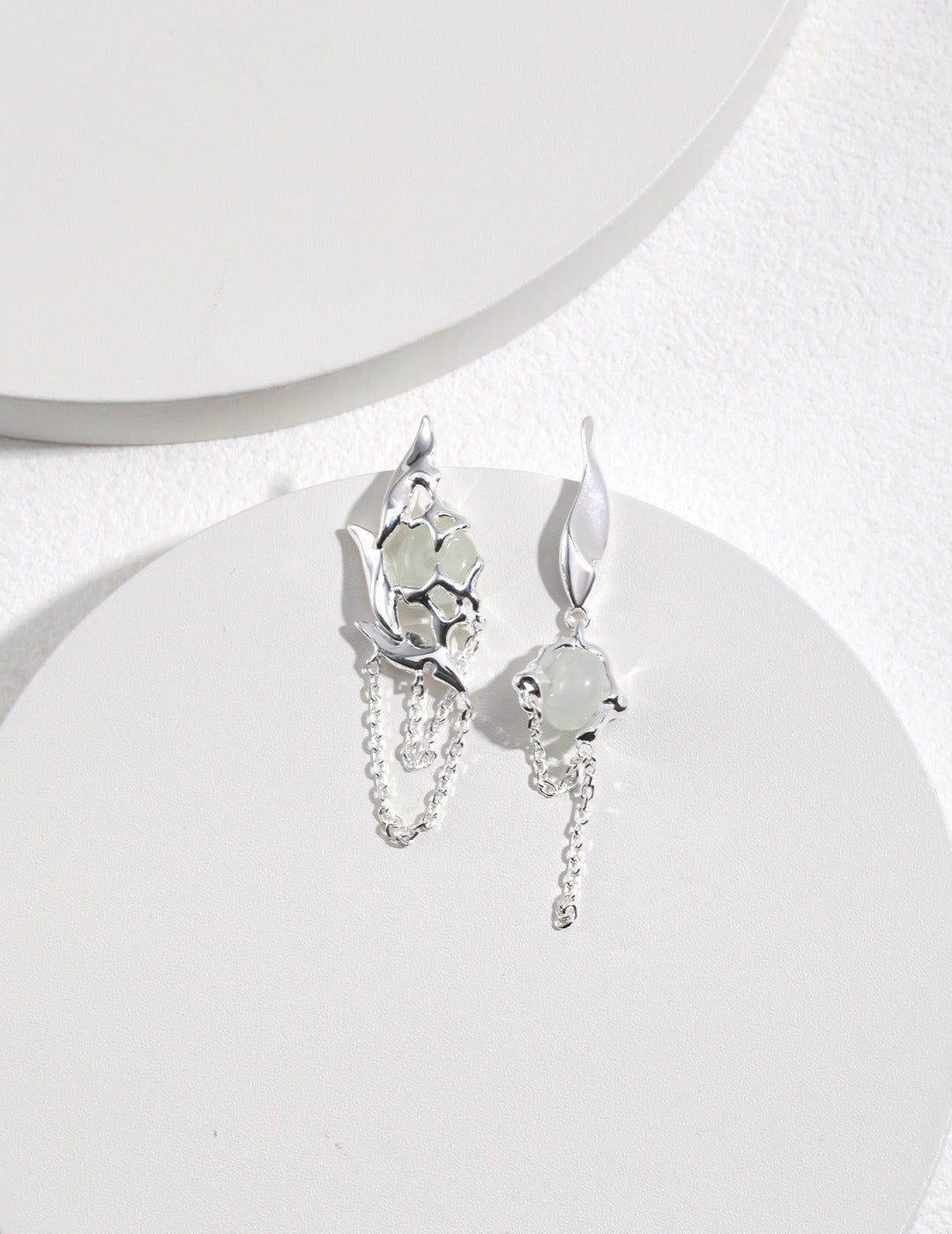 STERLING SILVER JADE AB ASYMMETRIC EARRINGS