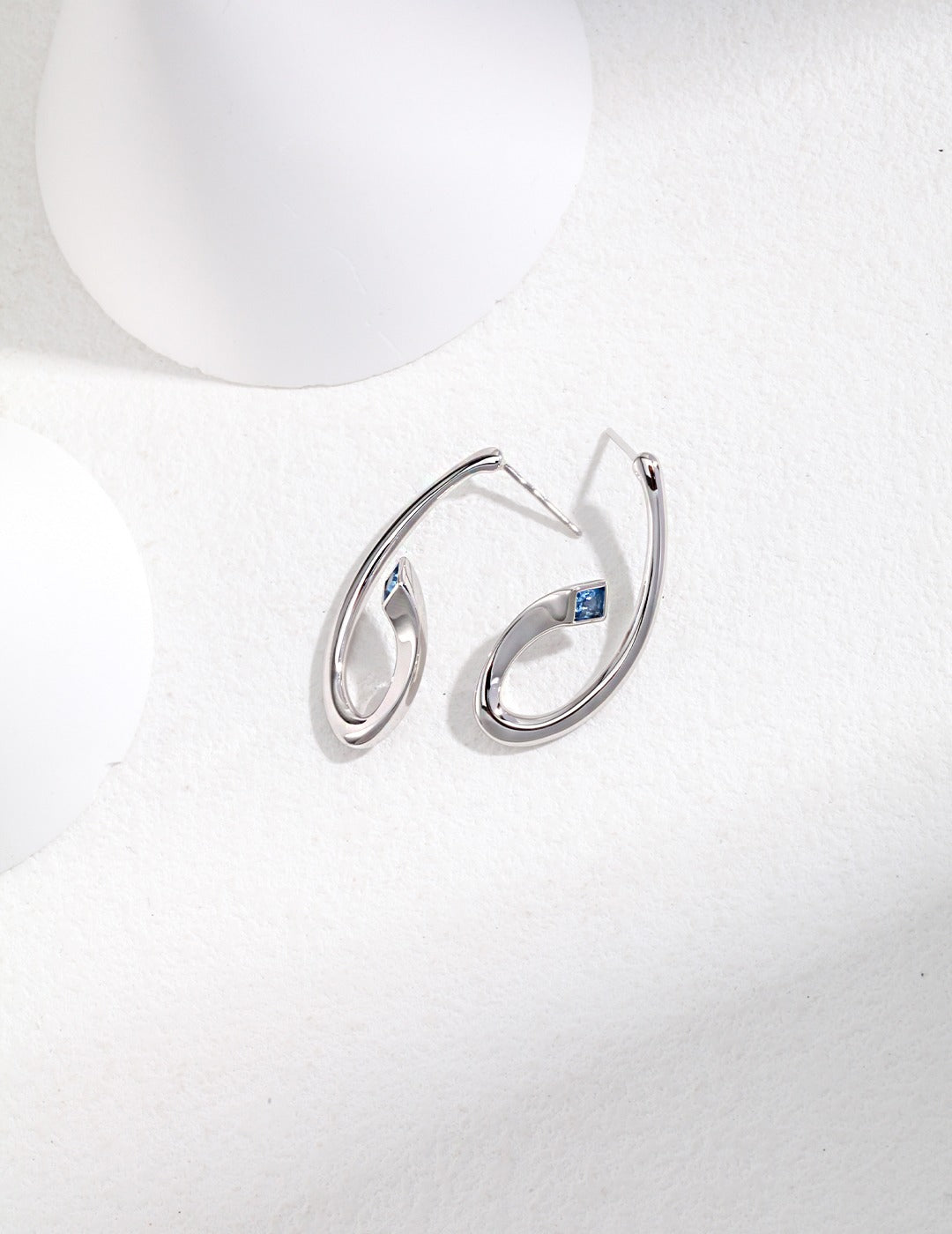 STERLING SILVER GEMSTONE HALF HOOP EARRINGS