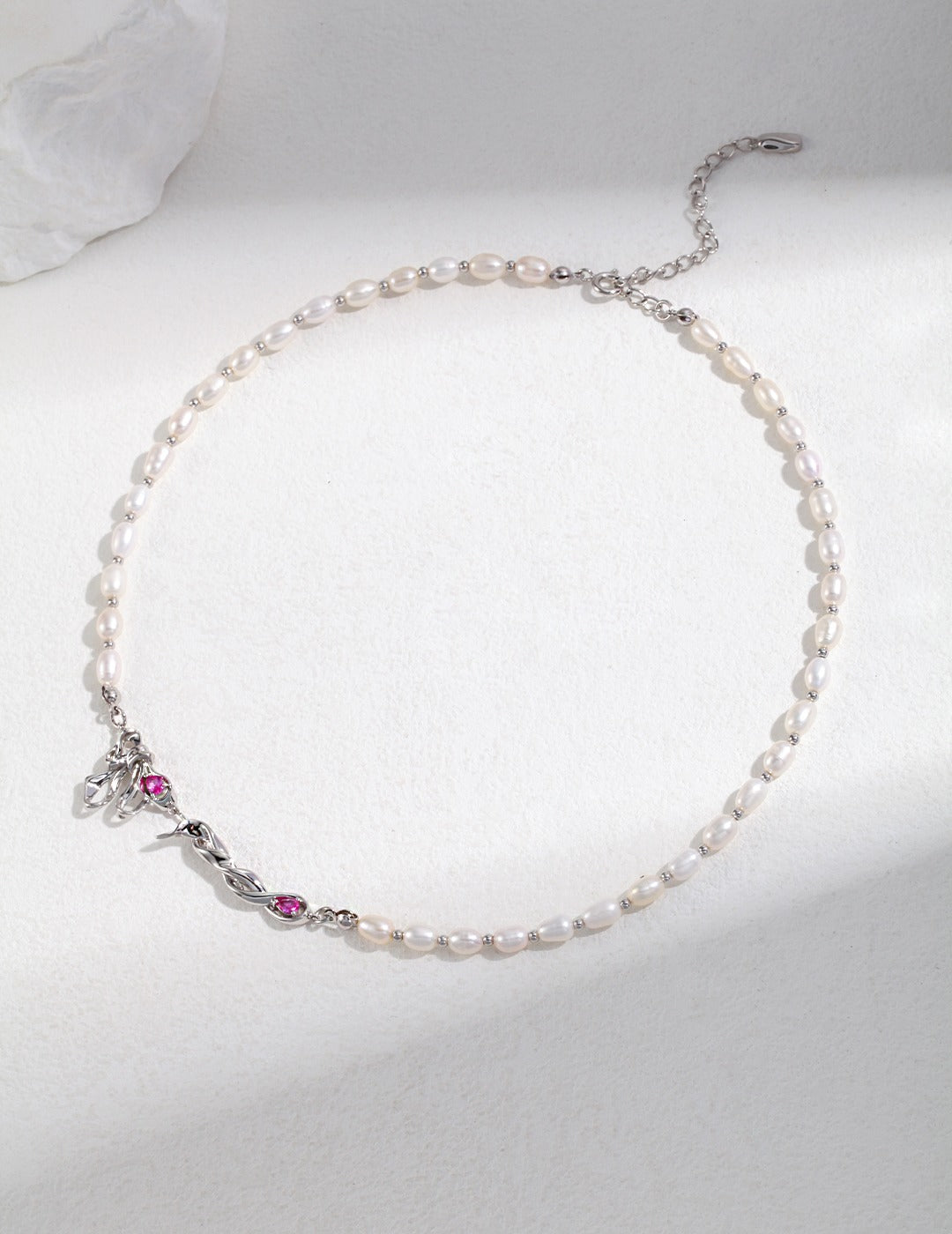 RIBBON DESIGN SERIES STERLING SILVER PEARL NECKLACE