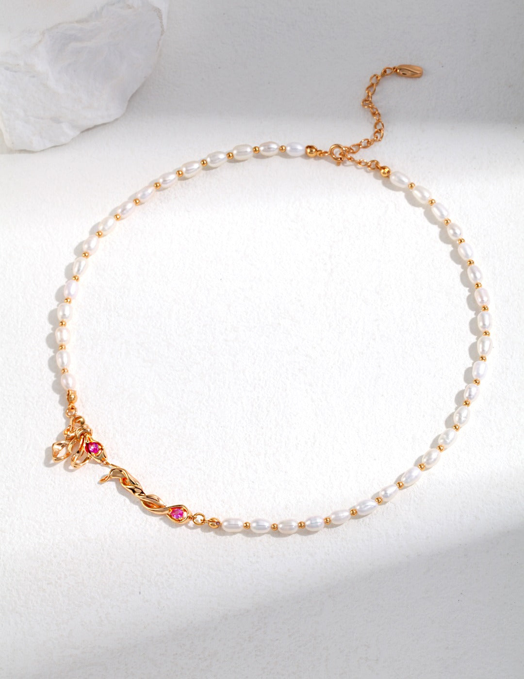 RIBBON DESIGN SERIES STERLING SILVER PEARL NECKLACE