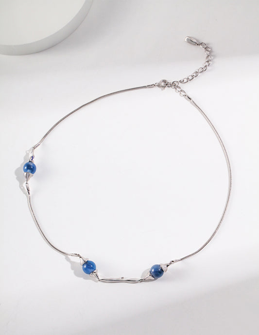 STERLING SILVER AGATE GEMSTONE FLOWY NECKLACE