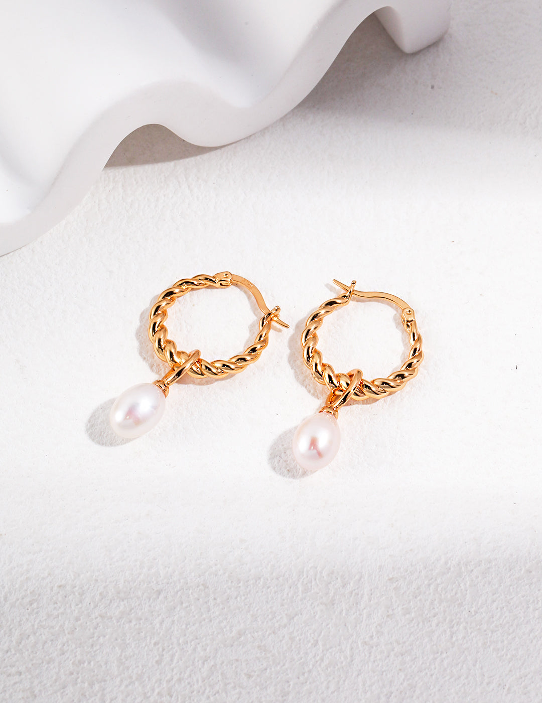 STERLING SILVER PEARL DROP HOOP EARRINGS