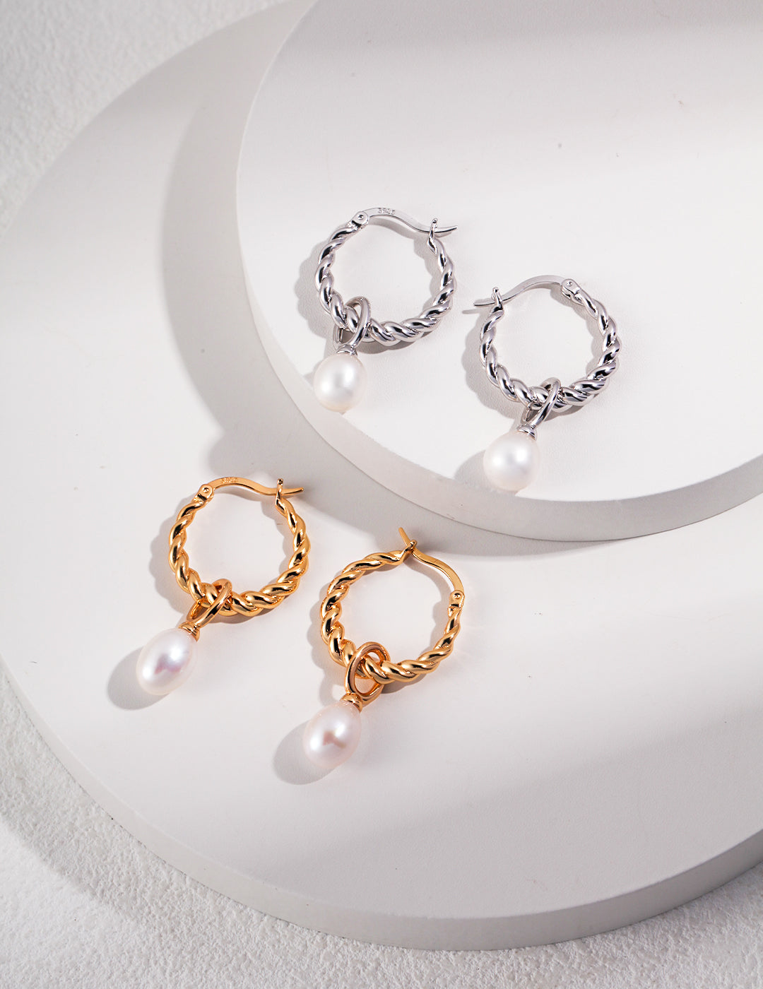 STERLING SILVER PEARL DROP HOOP EARRINGS