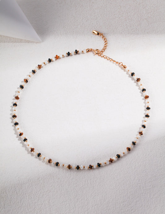 STERLING SILVER TIGER EYE STACKING NECKLACE