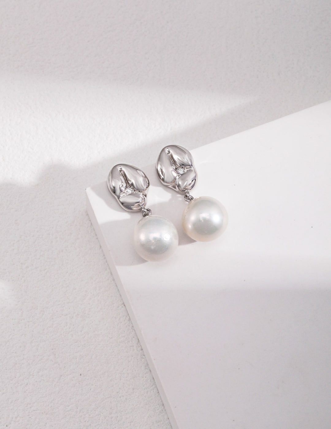 STERLING SILVER PEARL DROP CARVED STUD EARRINGS