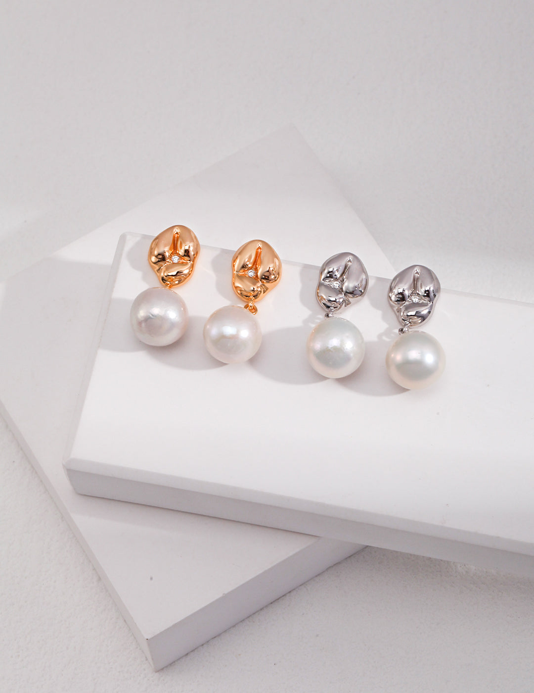 STERLING SILVER PEARL DROP CARVED STUD EARRINGS