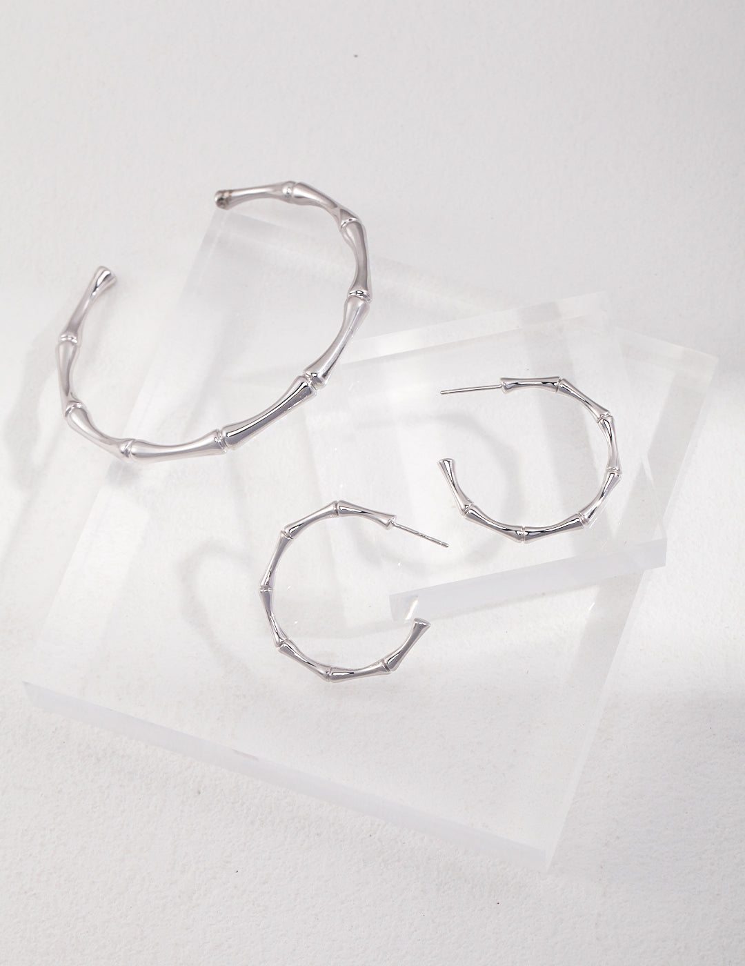 STERLING SILVER HALF HOOP BAMBOO EARRINGS