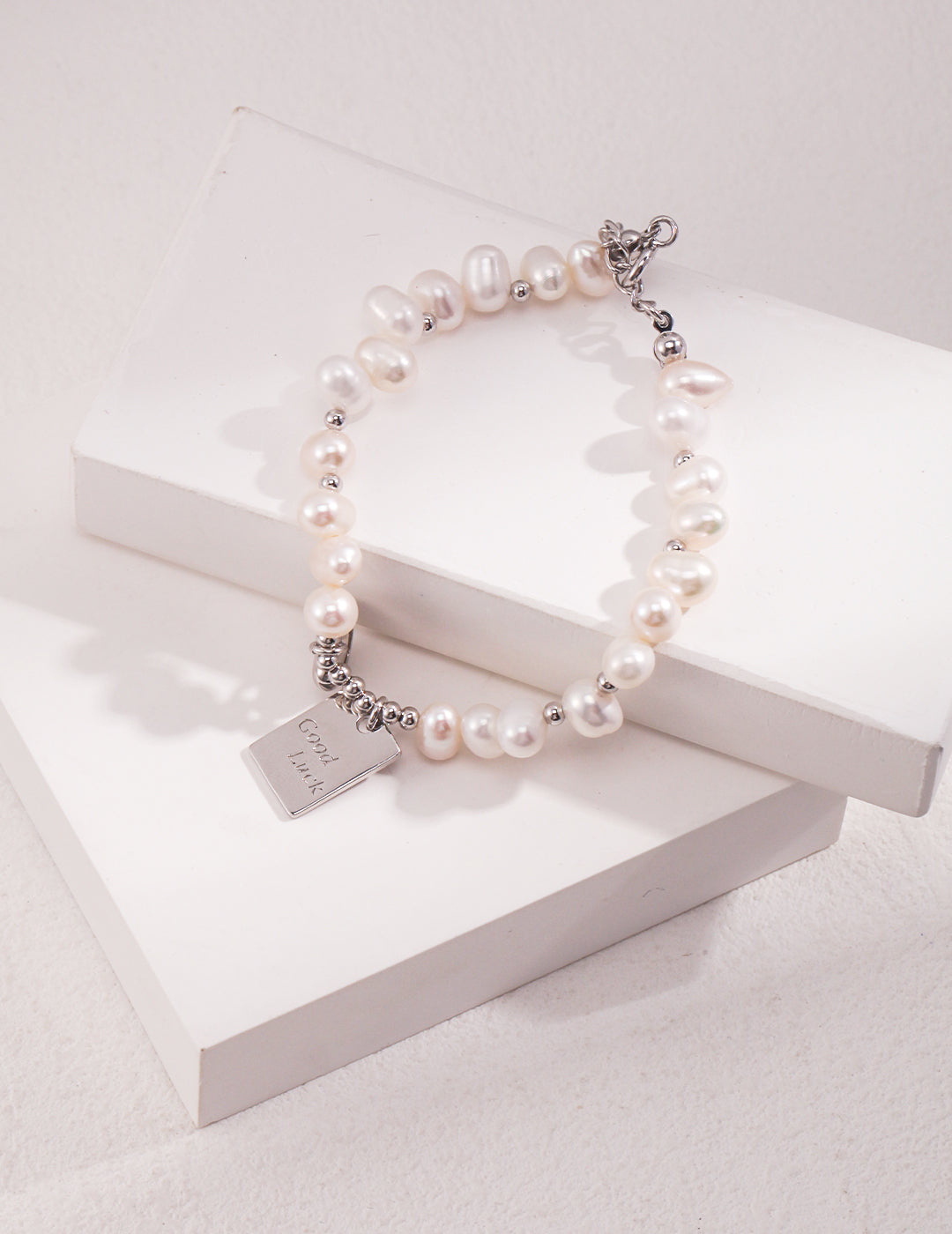 STERLING SILVER PEARL TAG BRACELET