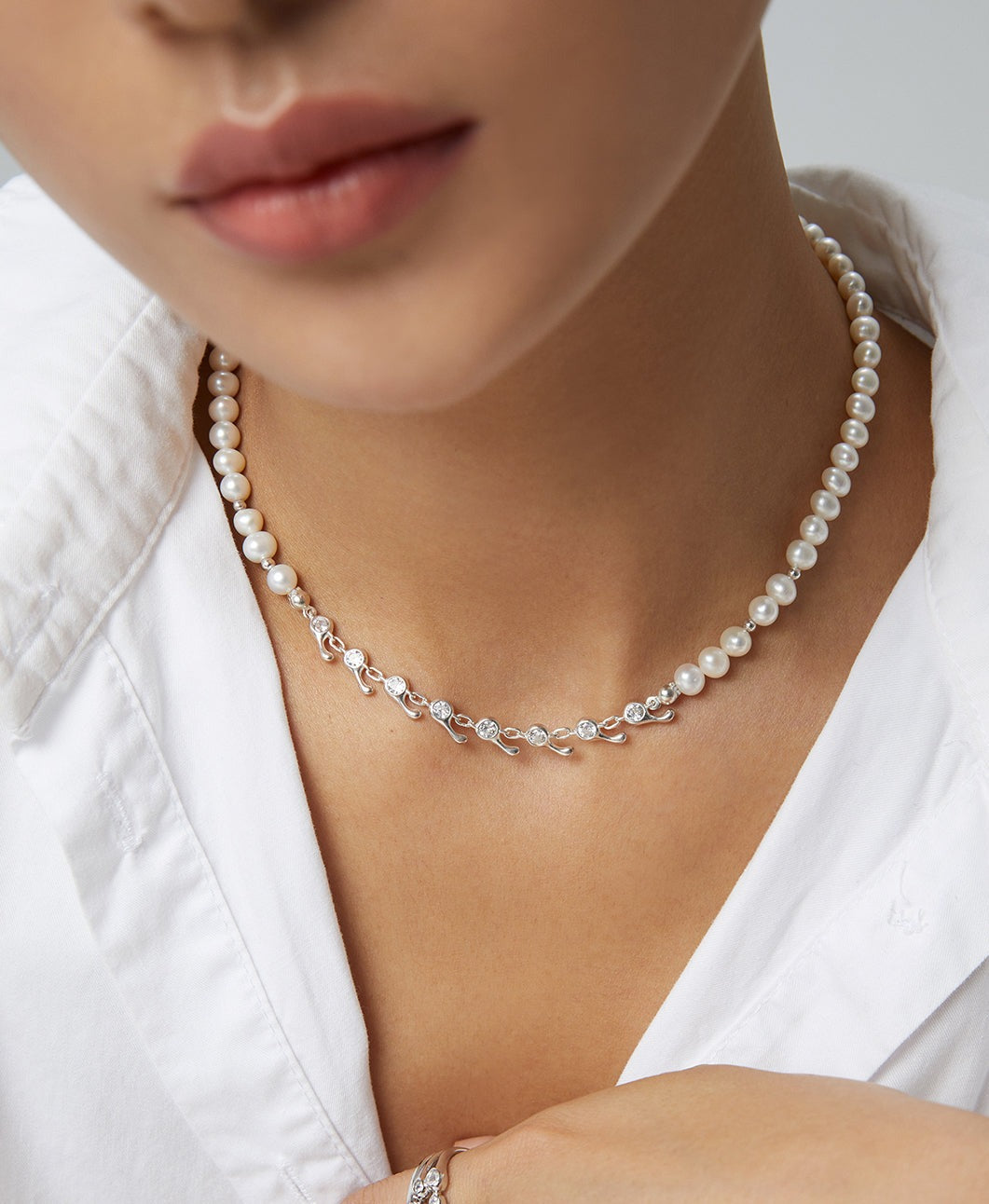 STERLING SILVER PEARL WATER DROP NECKLACE