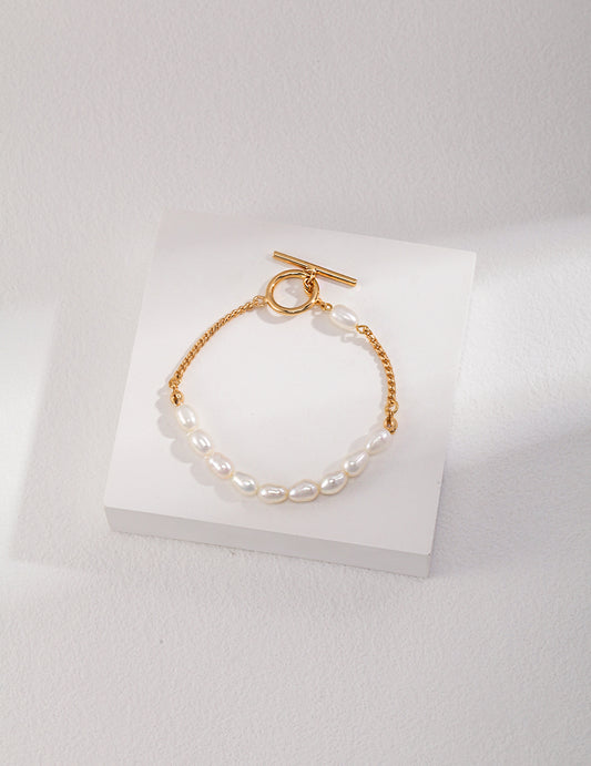 STERLING SILVER TWO-TONE ELEGANT PEARL BRACELET